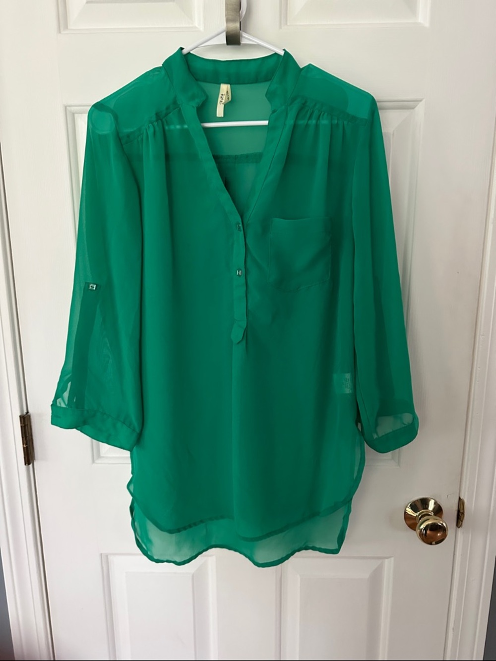 Truth Emerald Green Sheer V-Neck Tunic